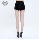 DEVIL FASHION Women's Gothic Floral Embroidered Chain Velvet Shorts