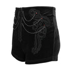 DEVIL FASHION Women's Gothic Floral Embroidered Chain Velvet Shorts