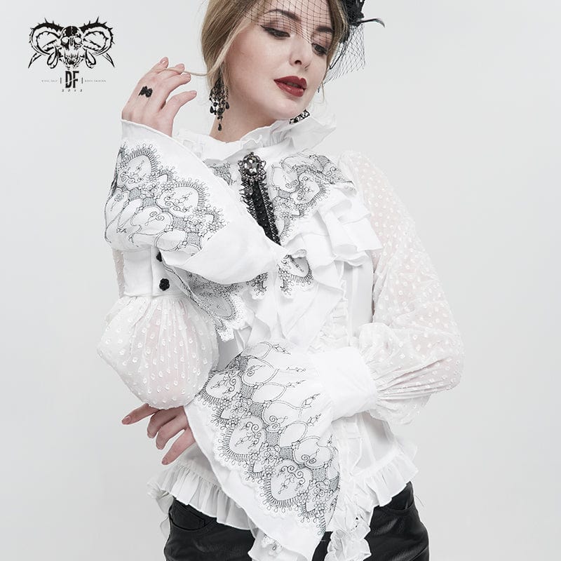 DEVIL FASHION Women's Gothic Floral Embroidered Gloves