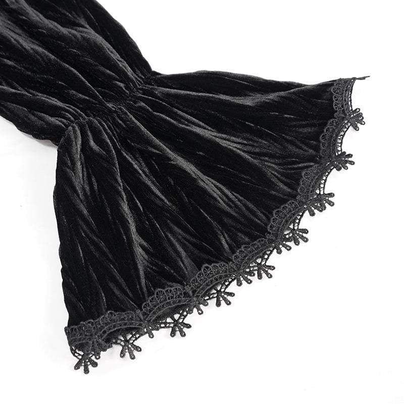 Women's Gothic Floral Embroidered Splice Black Velvet Top