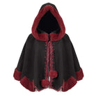 DEVIL FASHION Women's Gothic Floral Embroidered Splice Cape with Hood Black