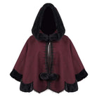 DEVIL FASHION Women's Gothic Floral Embroidered Splice Cape with Hood Red