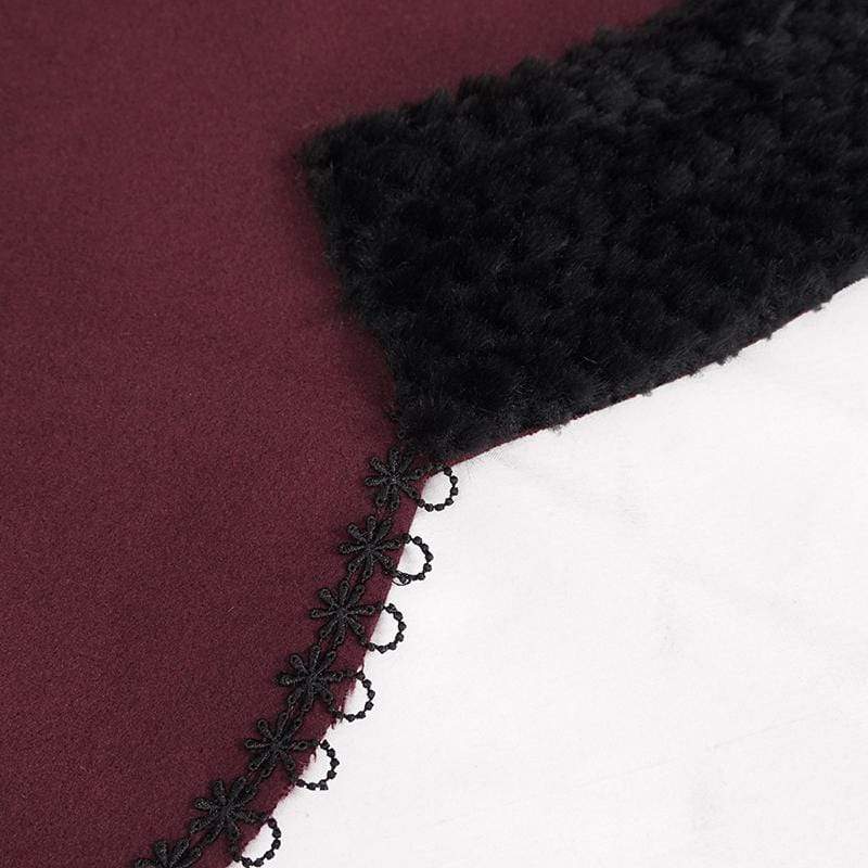 DEVIL FASHION Women's Gothic Floral Embroidered Splice Cape with Hood Red