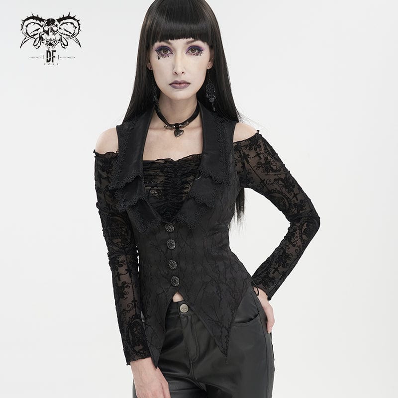 DEVIL FASHION Women's Gothic Floral Embroidered Swallow-tailed Vest