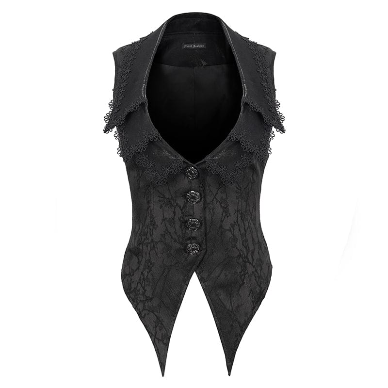 DEVIL FASHION Women's Gothic Floral Embroidered Swallow-tailed Vest