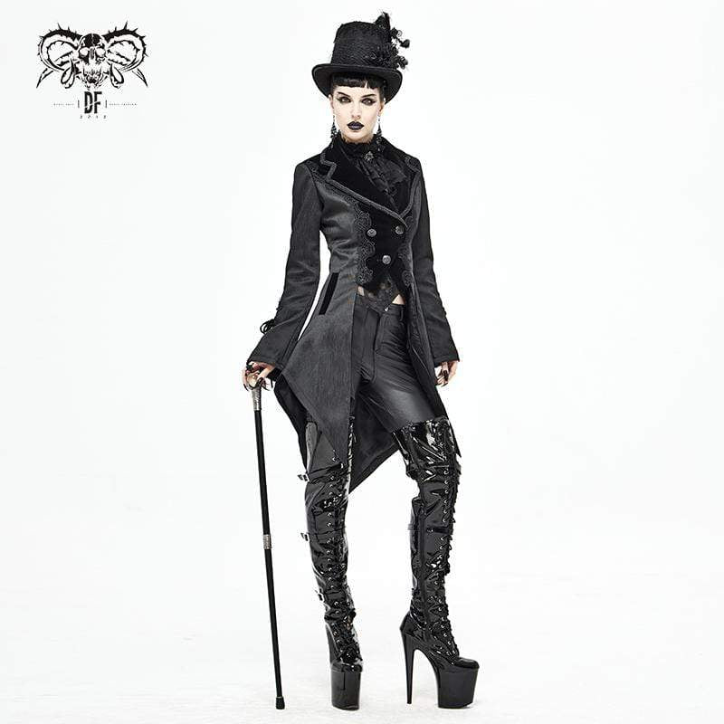 Women's Gothic Floral Jacquard Black Swallow-tailed Coat