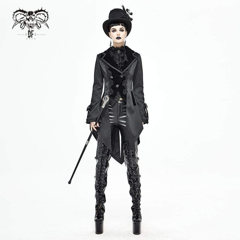 Women's Gothic Floral Jacquard Black Swallow-tailed Coat