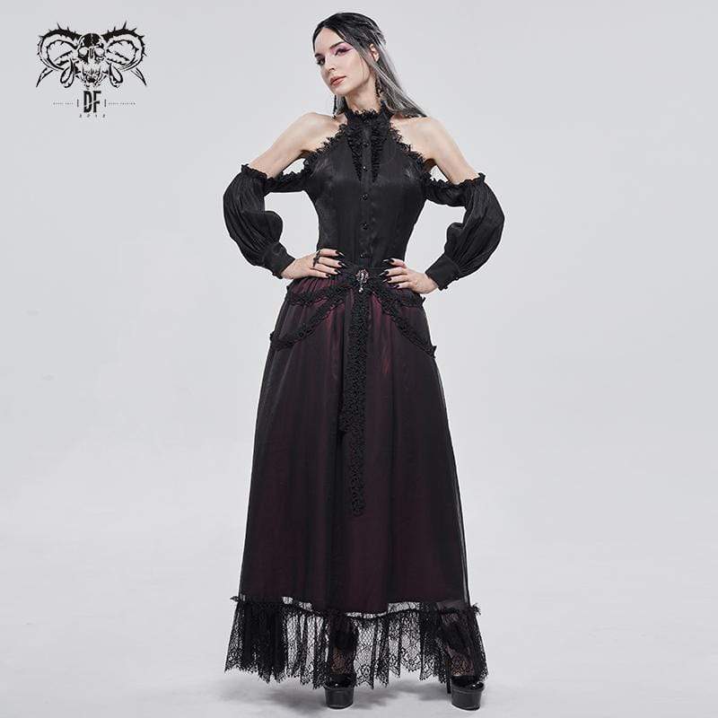 DEVIL FASHION Women's Gothic Floral Lace Splice Layered Skirt