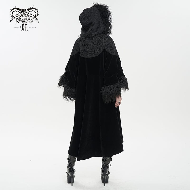 DEVIL FASHION Women's Gothic Fluffy Splice Embossed Cloak