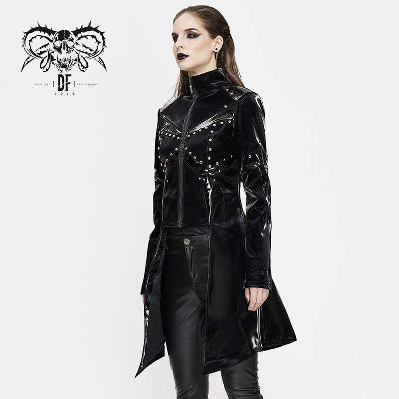 Women's Gothic Front Zip Long Jackets With Rivets