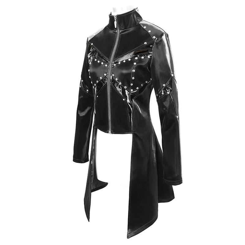 Women's Gothic Front Zip Long Jackets With Rivets – Punk Design