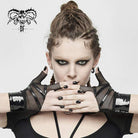 DEVIL FASHION Women's Gothic Full Mesh PU Irregular Gloves