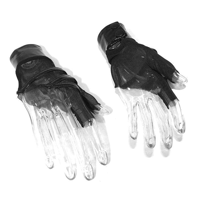 DEVIL FASHION Women's Gothic Full Mesh PU Irregular Gloves