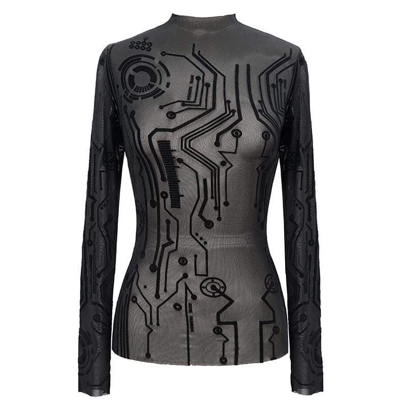 Women's Gothic Full Sleeves High Neck Sheer Lace Tops