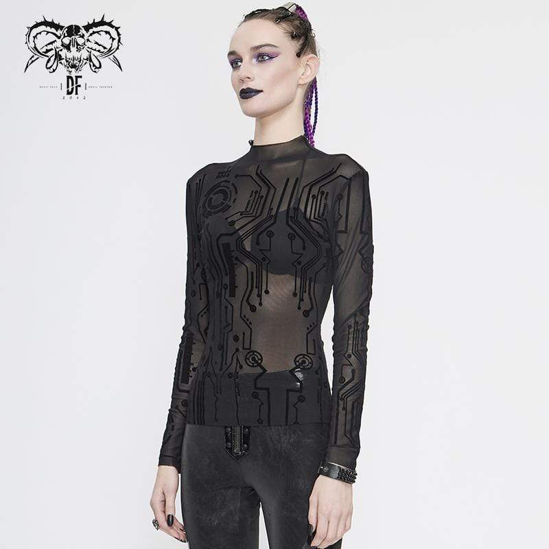 Women's Gothic Full Sleeves High Neck Sheer Lace Tops