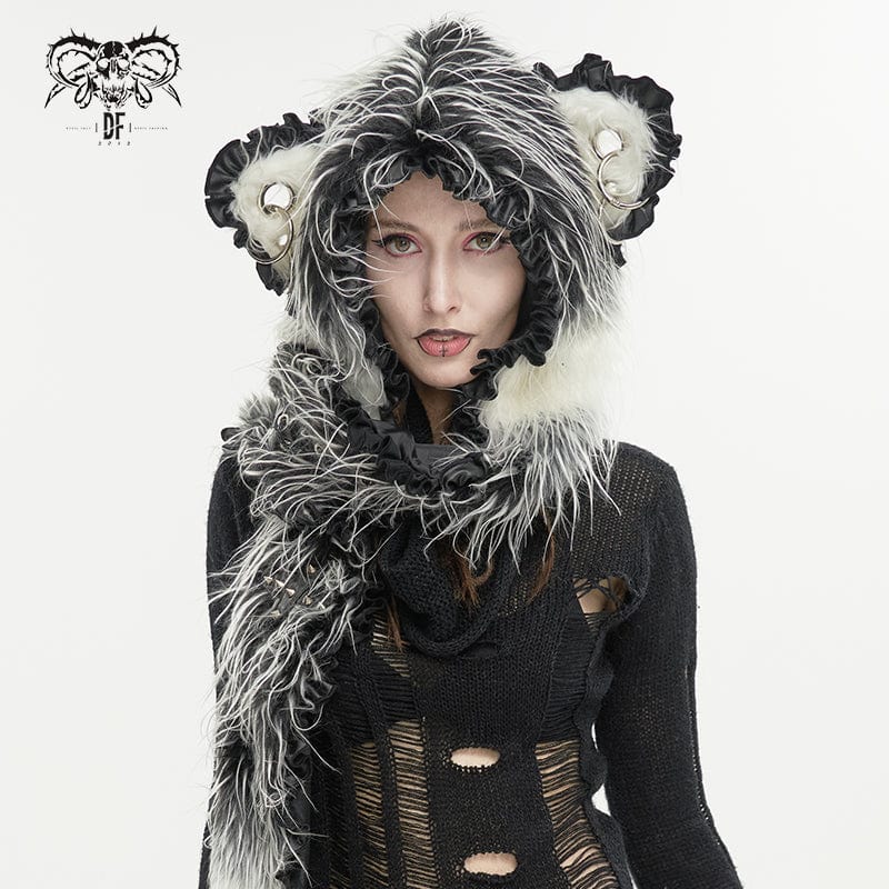 DEVIL FASHION Women's Gothic Gradient Cat Ear Scarf with Hood