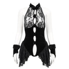 DEVIL FASHION Women's Gothic Halterneck Lace Splice Velvet Lingerie with Oversleeves