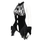 DEVIL FASHION Women's Gothic Halterneck Lace Splice Velvet Lingerie with Oversleeves