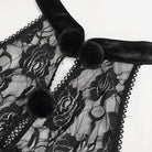 DEVIL FASHION Women's Gothic Halterneck Lace Splice Velvet Lingerie with Oversleeves