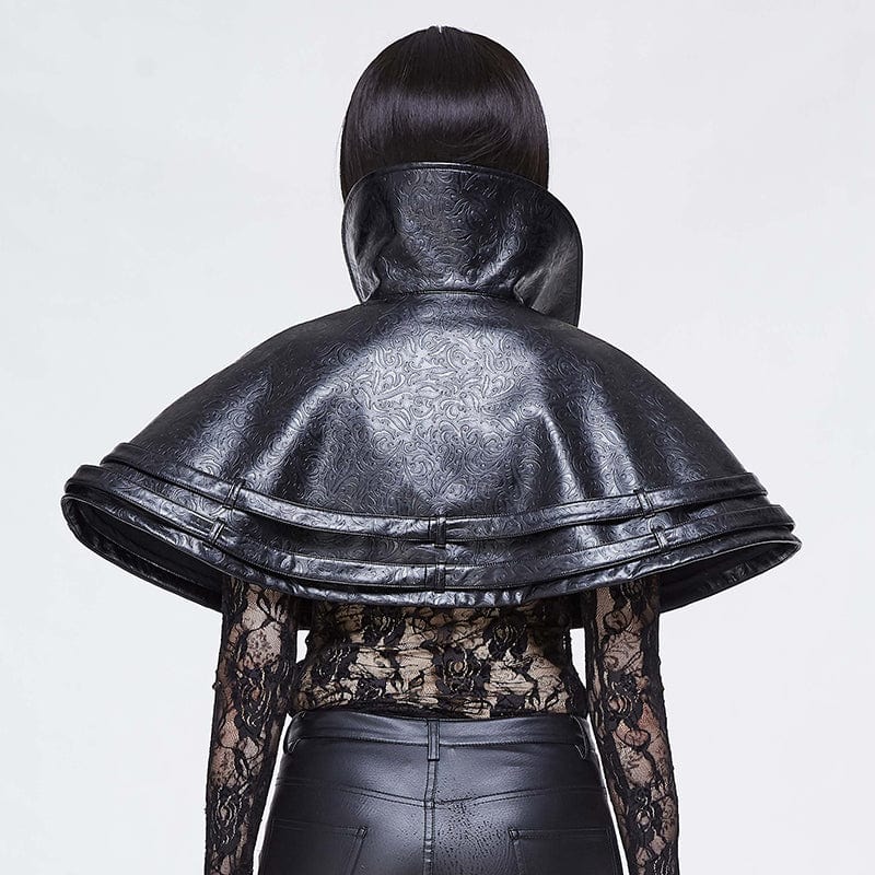 DEVIL FASHION Women's Gothic High Collar Faux Leather Cape