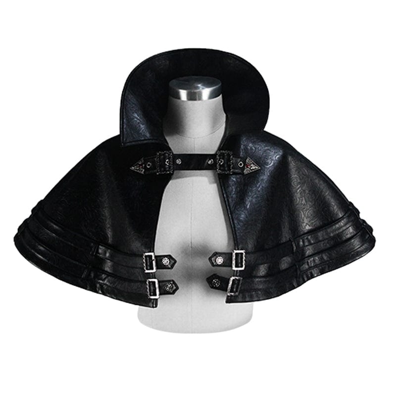 DEVIL FASHION Women's Gothic High Collar Faux Leather Cape