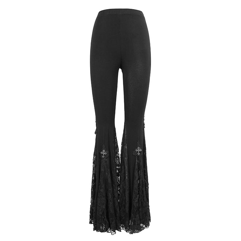 DEVIL FASHION Women's Gothic High-waisted Floral Lace Bell-bottoms