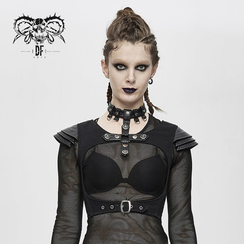 DEVIL FASHION Women's Gothic Hollowed Chest Buttons Short Tops With Halter