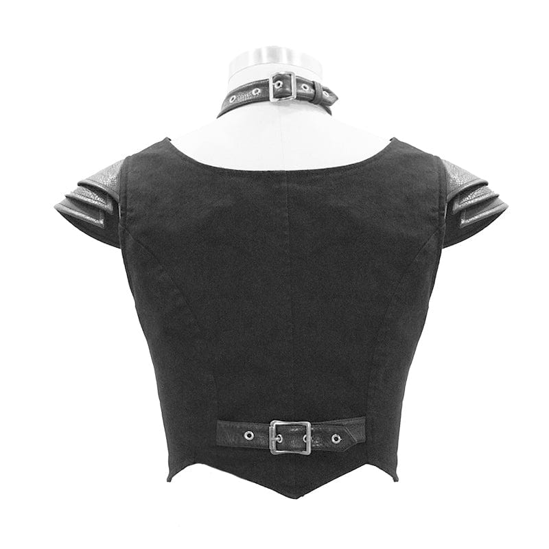 DEVIL FASHION Women's Gothic Hollowed Chest Buttons Short Tops With Halter