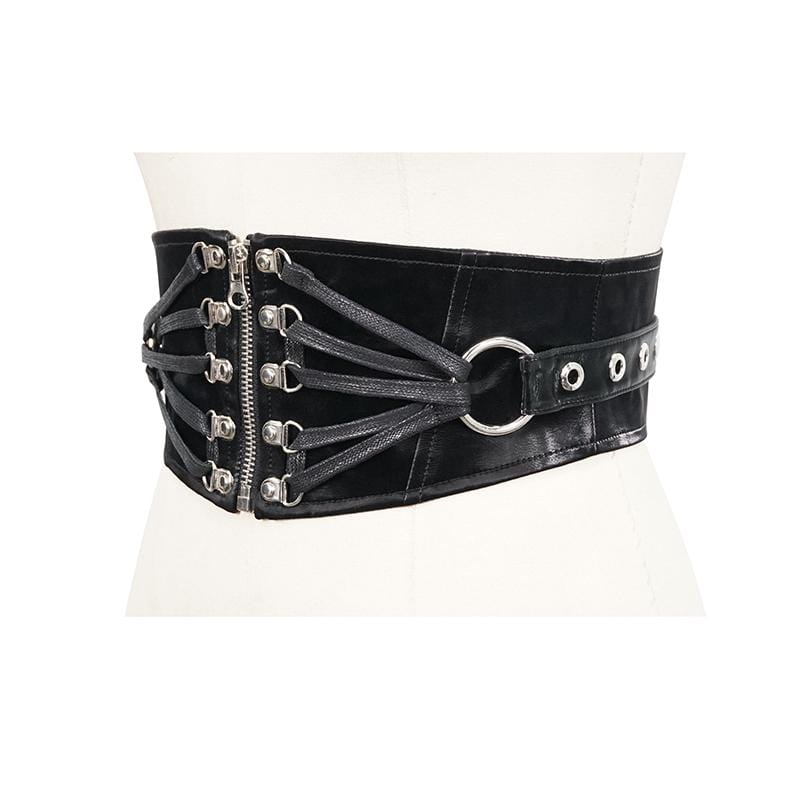 Women's Gothic Hoop Black PU Leather Wide Waist Belt