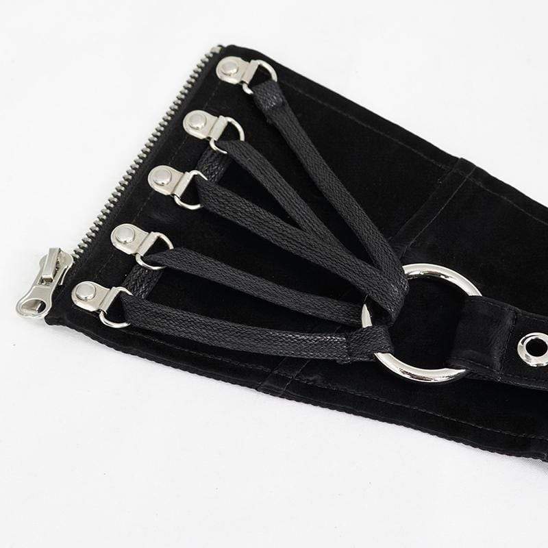 Women's Gothic Hoop Black PU Leather Wide Waist Belt