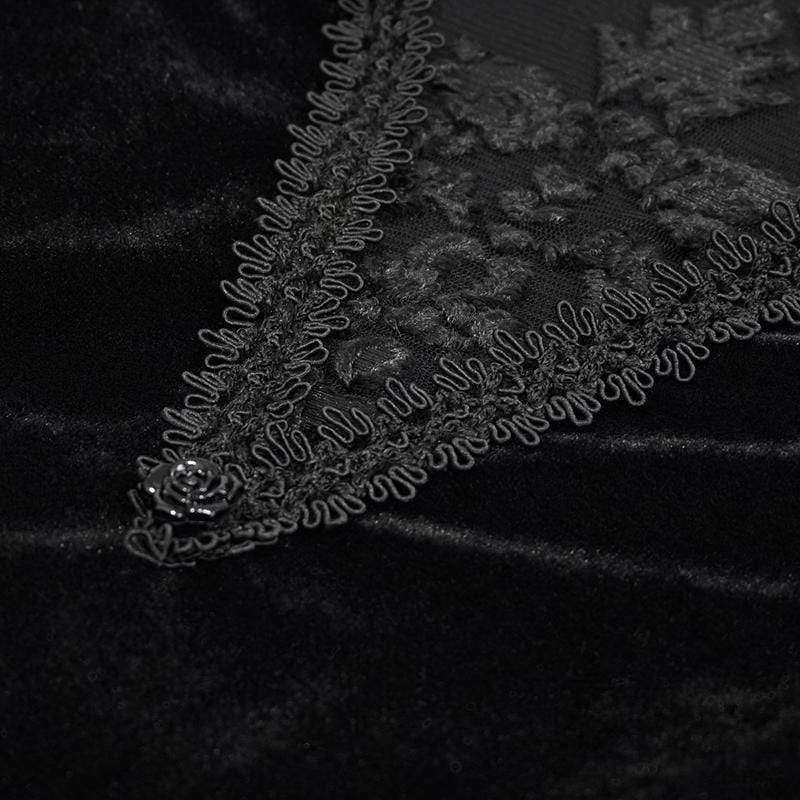 Women's Gothic Irregular Floral Embroidered Black Dress
