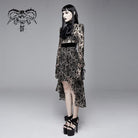 DEVIL FASHION Women's Gothic Irregular Floral Printed Mesh Dress with Neckwear