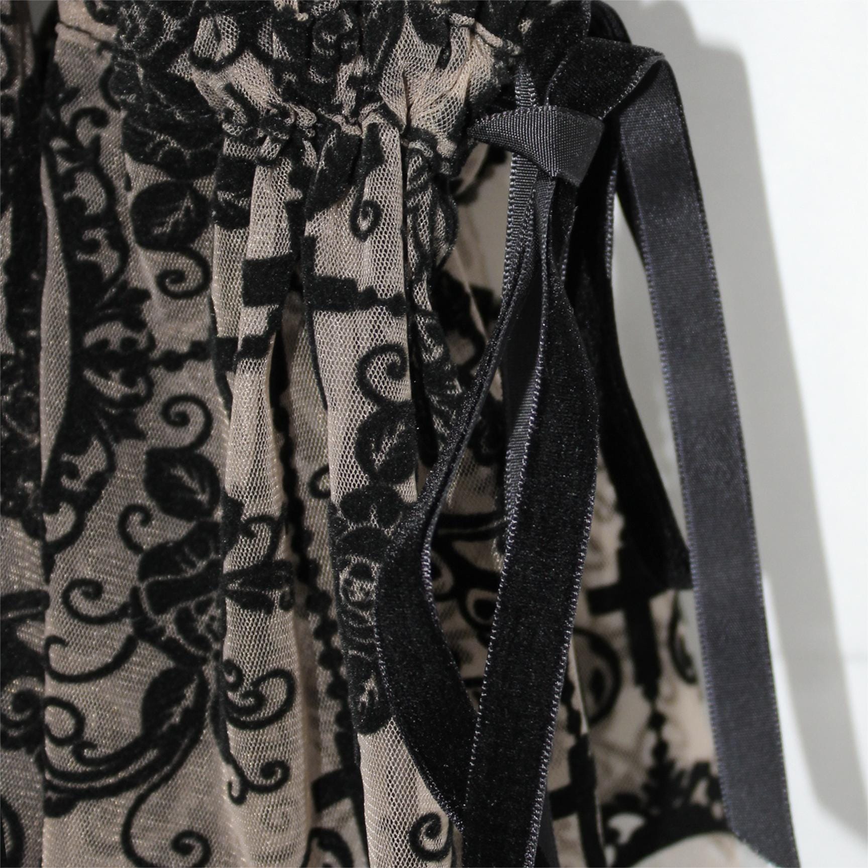 DEVIL FASHION Women's Gothic Irregular Floral Printed Mesh Dress with Neckwear