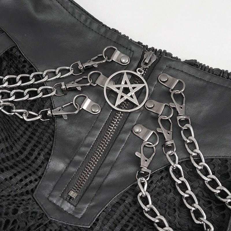 DEVIL FASHION Women's Gothic Irregular Mesh Skirt with Chain