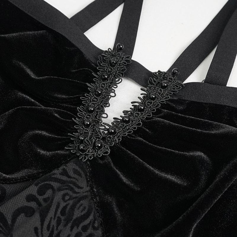 DEVIL FASHION Women's Gothic Irregular Mesh Splice Velvet Slip Dress