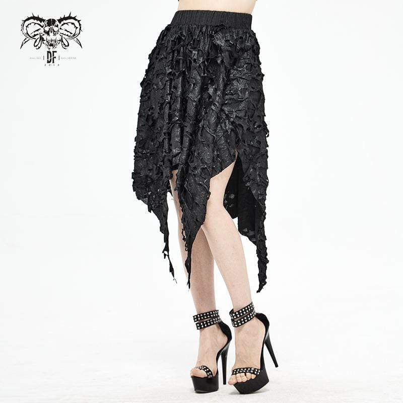 Women's Gothic Irregular Ripped Black Skirt