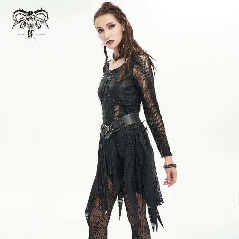 DEVIL FASHION Women's Gothic Irregular Ripped Mesh Dress