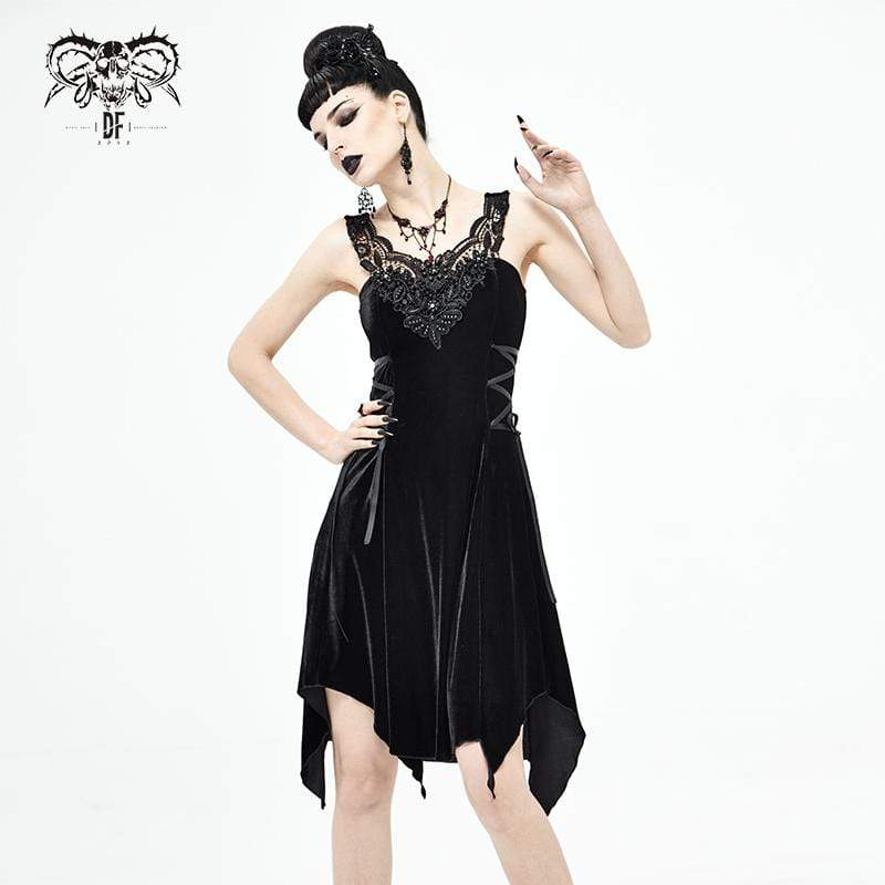 Women's Gothic Irregular Strappy Black Slip Dress