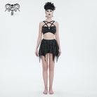 DEVIL FASHION Damen Gothic Unregelmäßiger Nieten-Netz-Splice-Badeanzug