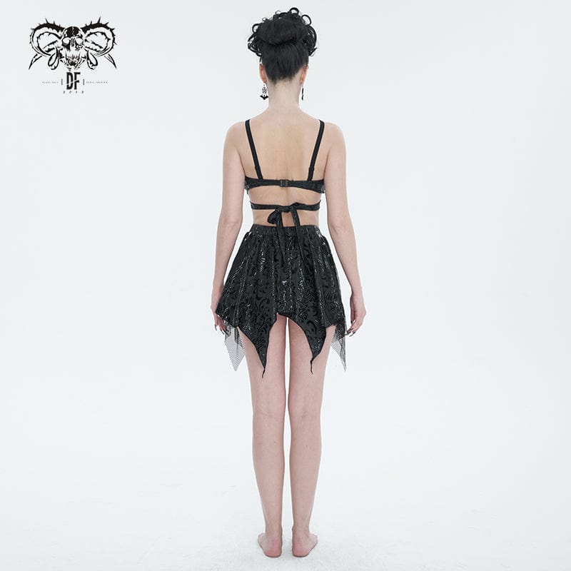 DEVIL FASHION Women's Gothic Irregular Studded Mesh Splice Swimsuit