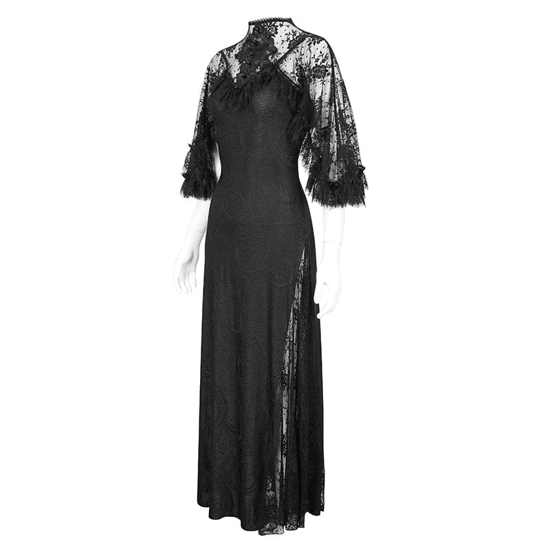 DEVIL FASHION Women's Gothic Lace Splice Split Dress