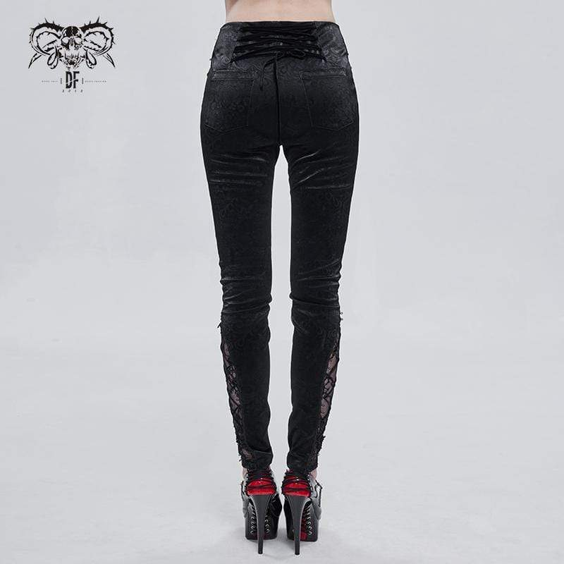 DEVIL FASHION Women's Gothic Lace Splice Zipper Pants