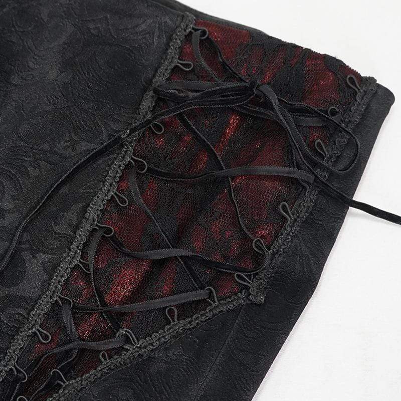 DEVIL FASHION Women's Gothic Lace Splice Zipper Pants