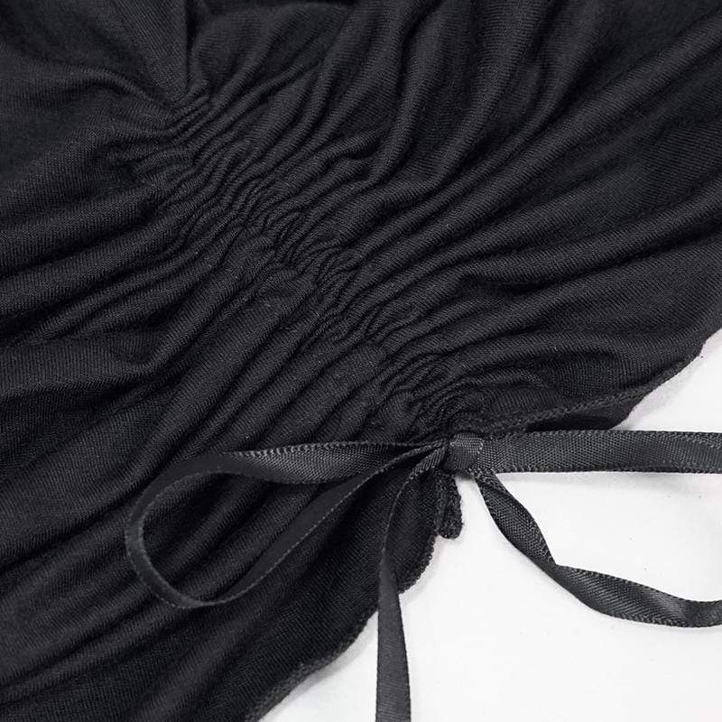 Women's Gothic Layered Drawstring Black Slip Dress