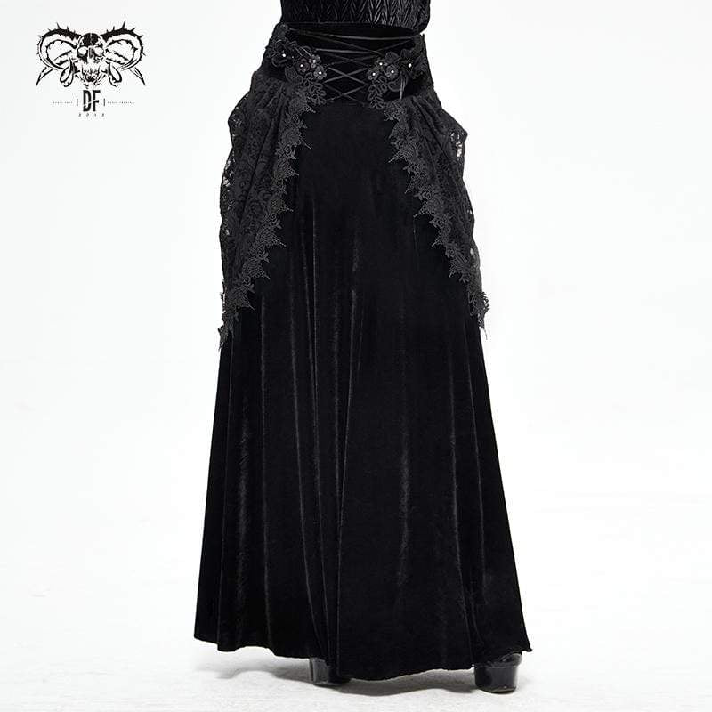 Women's Gothic Layered Floral Embroidered Black Long Skirt