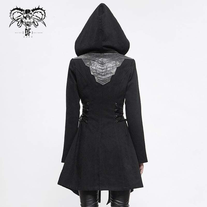 Women's Gothic Long Sleeved Faux Leather Trimmed Long Coat Jacket