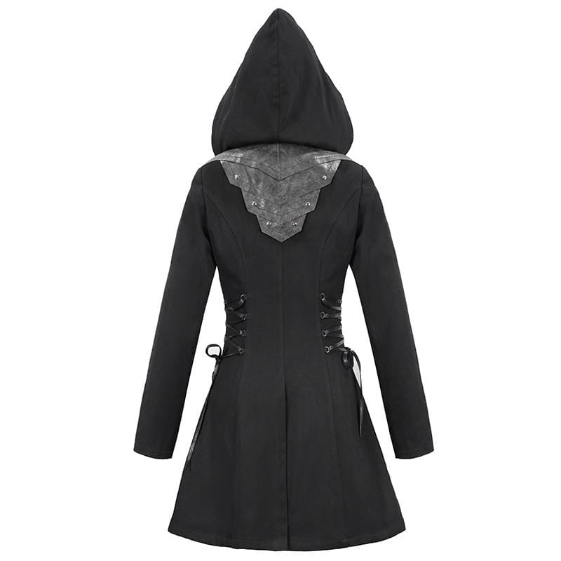 Women's Gothic Long Sleeved Faux Leather Trimmed Long Coat Jacket