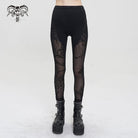 DEVIL FASHION Women's Gothic Mesh Splice Chain Leggings