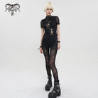 DEVIL FASHION Women's Gothic Mesh Splice Chain Leggings
