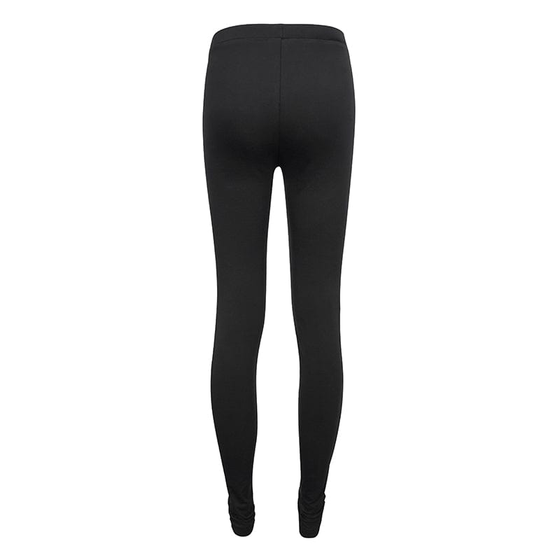 DEVIL FASHION Women's Gothic Mesh Splice Chain Leggings